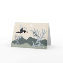 Magpies & berries.Magpie Holiday card