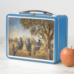 Magpies in the outback metal lunch box