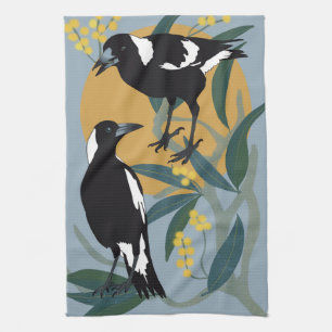 Magpies In The Winter Sun Tea Towel
