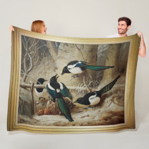 Magpies Round A Dead Female Capercaillie Fleece Blanket