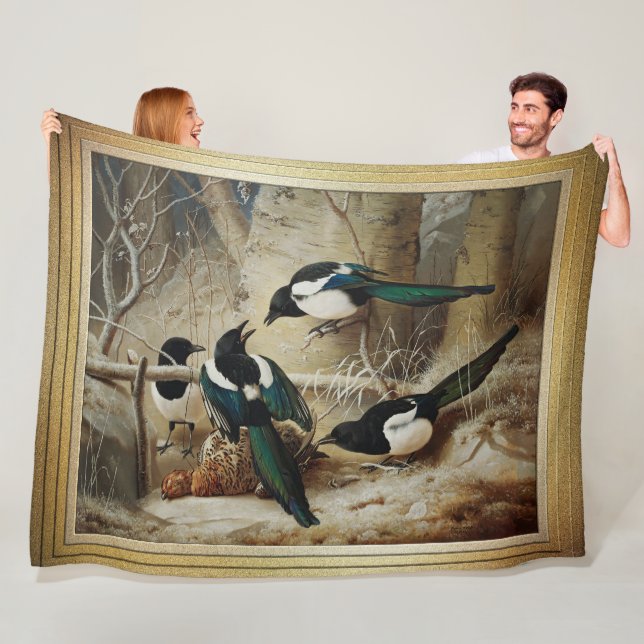 Magpies Round A Dead Female Capercaillie Fleece Blanket (In Situ)