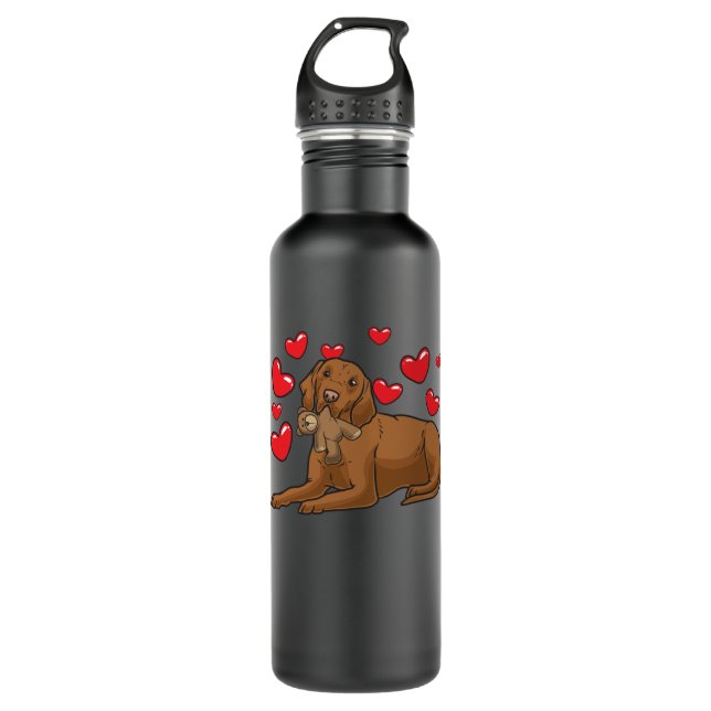 Magyar Vizsla Dog with stuffed animal and hearts 710 Ml Water Bottle (Front)
