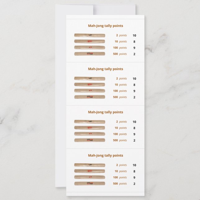 Mah-Jong tally points card – 1 (Front)