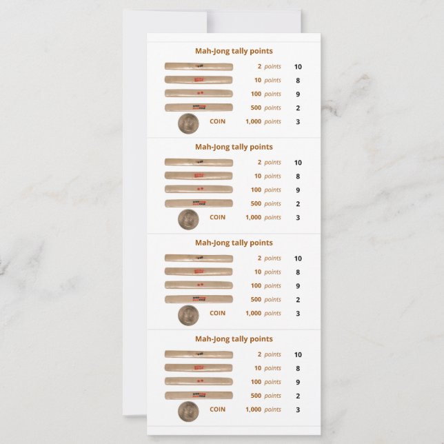 Mah-Jong tally points card – 1 (with coin) (Front)