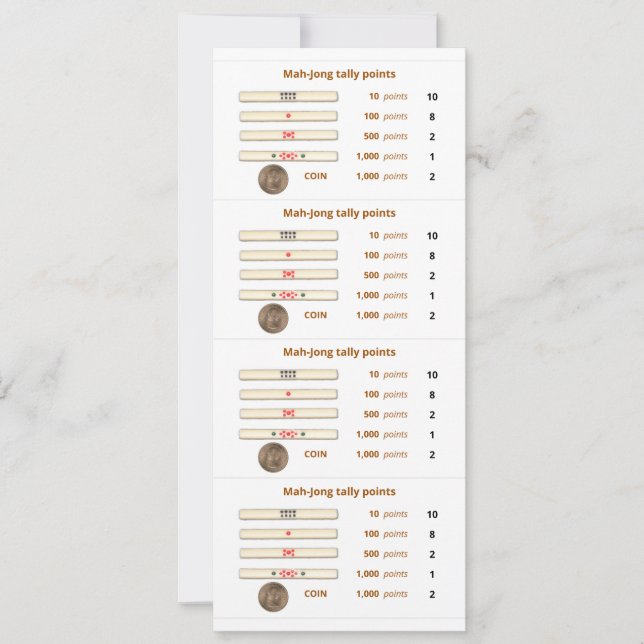 Mah-Jong tally points card – 2 (with coin) (Front)