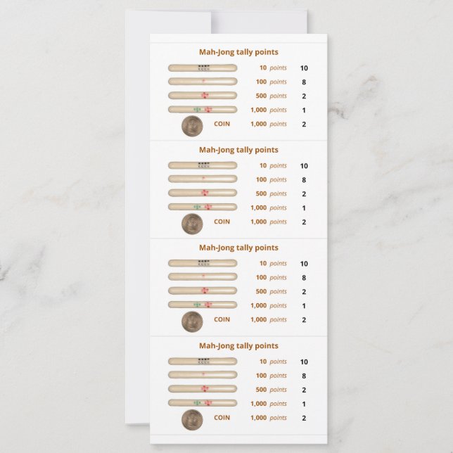 Mah-Jong tally points card – 3 (with coin) (Front)