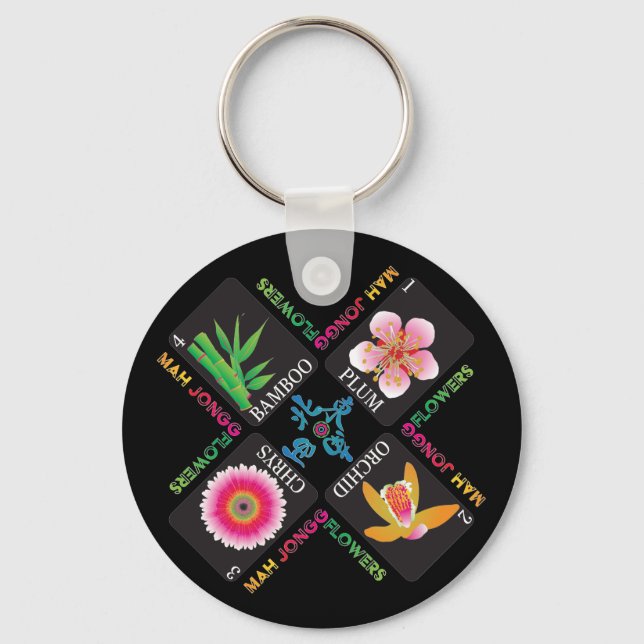 Mah Jongg 4 Flowers Keychain (Front)