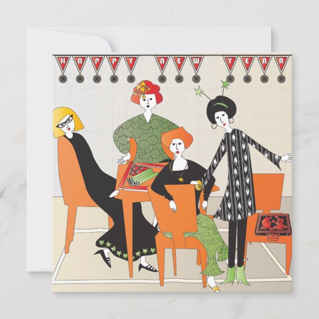 Mah Jongg Banner New Year Holiday Card (Front)