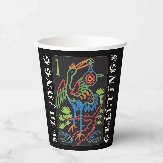 Mah Jongg Bird Greetings Paper Cups (Front)