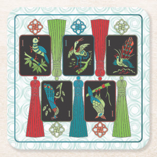 Mah Jongg Bird Tassels Coasters