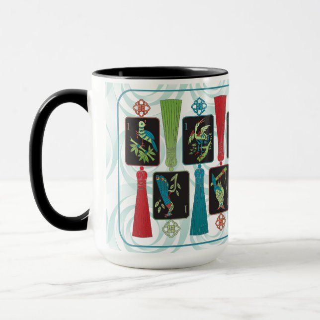 Mah Jongg Bird Tassels Mug (Left)