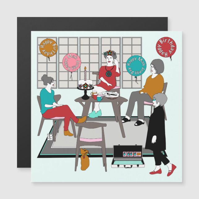 Mah Jongg Cat Birthday Magnetic Invitation (Front/Back)