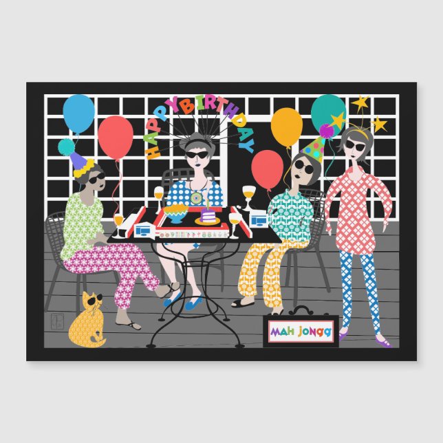 Mah Jongg Cat Magnet Card (Front)