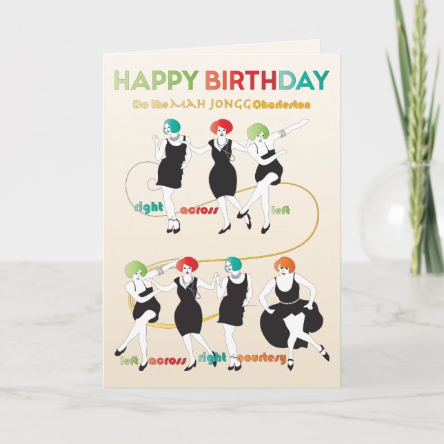 Mah Jongg Charleston Dancers Birthday Card (Front)
