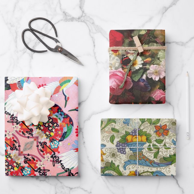 Mah Jongg Egrets, Positano and Fleuresse Wrapping Paper Sheet (Front)