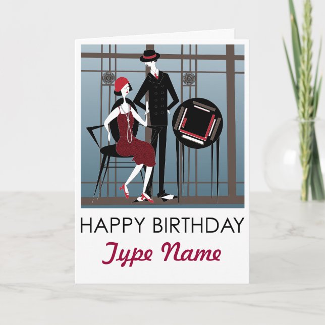 Mah Jongg Flappers Couple Birthday Card (Front)