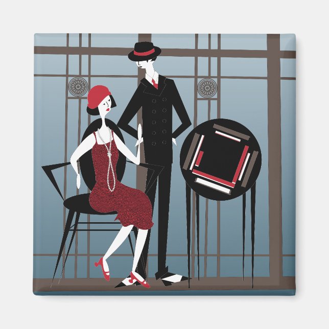 Mah Jongg Flappers Couple Magnet (Front)
