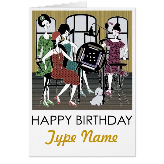 Mah Jongg Flappers Dog Birthday Card