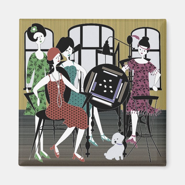 Mah Jongg Flappers Dog Magnet (Front)