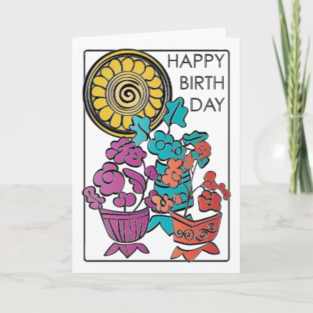 Mah Jongg Flowers 02 Birthday Card (Front)