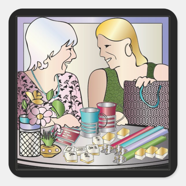 Mah Jongg Mother's Day Square Sticker (Front)