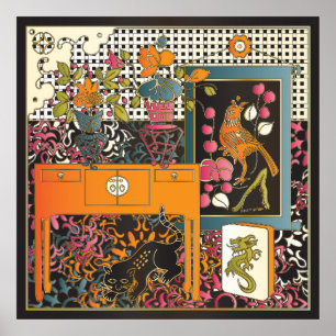 Mah Jongg Orange Table Poster