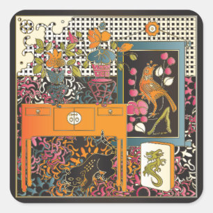 Mah Jongg Orange Table Square Sticker