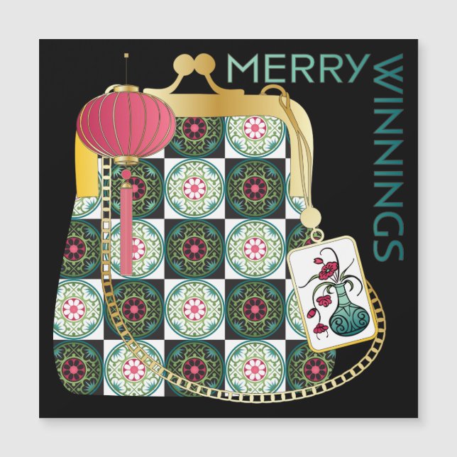 Mah Jongg Purse Holiday Magnet Card (Front)
