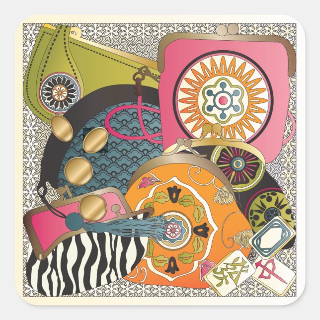 Mah Jongg Purses Square Sticker (Front)