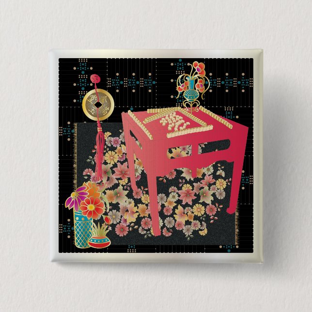 Mah Jongg Red Table 15 Cm Square Badge (Front)