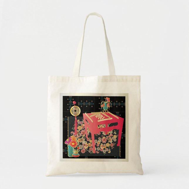 Mah Jongg Red Table Tote Bag (Front)