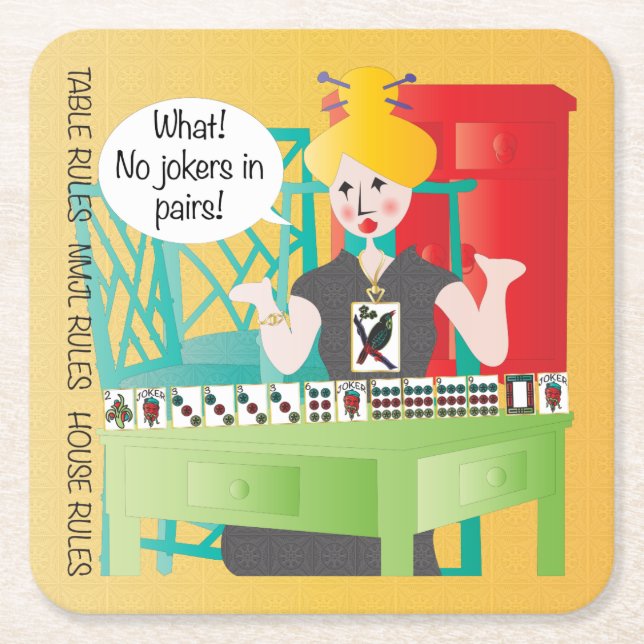 Mah Jongg Sayings No Jokers Square Paper Coaster (Front)