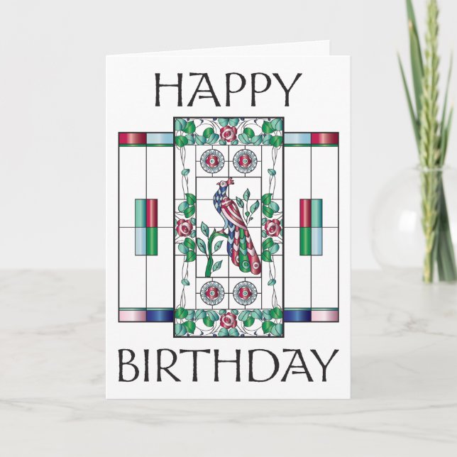 Mah Jongg Stained Glass Birthday Card (Front)