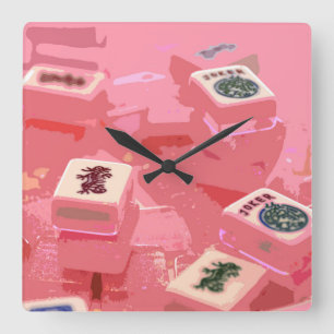 Mah Jongg Tiles Clock in Pink