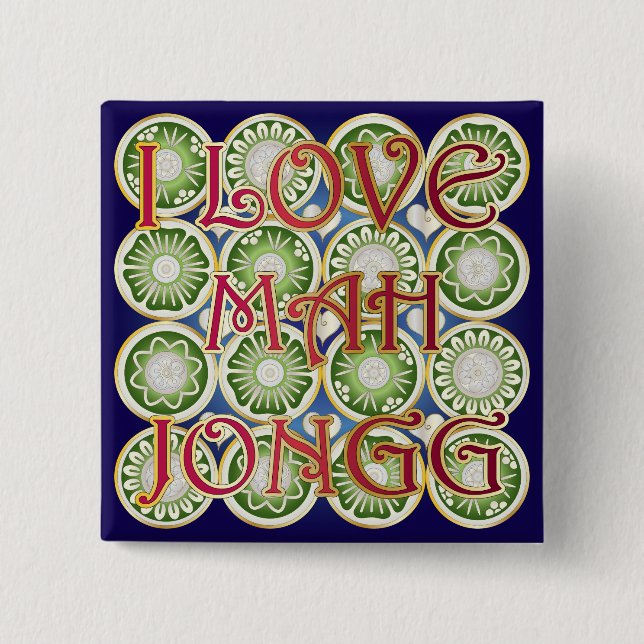 Mah Jongg Valentine I Love MJ 15 Cm Square Badge (Front)