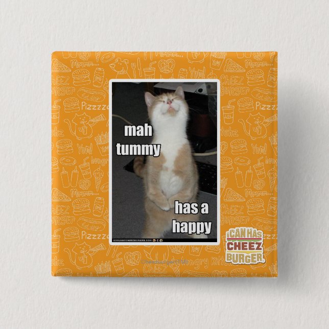 Mah tummy has a happy 15 cm square badge (Front)