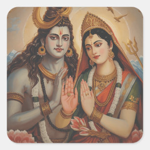Mahadev & Mata Parvati Painting Arts Square Sticker