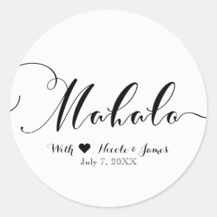 MAHALO Black Thank You Hawaiian Luau White Favour Classic Round Sticker