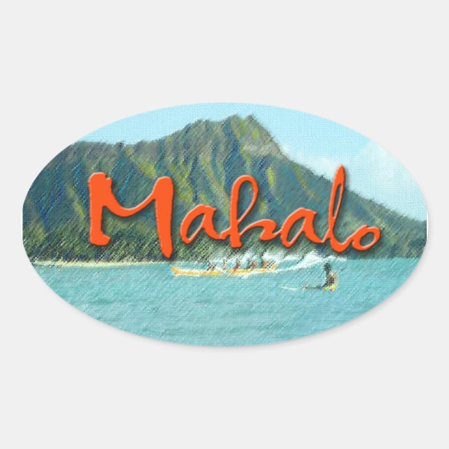 Mahalo Diamond Head Oval Sticker (Front)