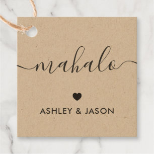 Mahalo Gift Tag, Wedding Thank You Tags, Kraft Favour Tags