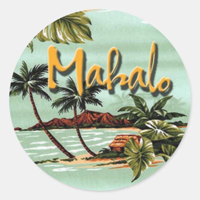 Mahalo Hawaiian Island Classic Round Sticker (Front)