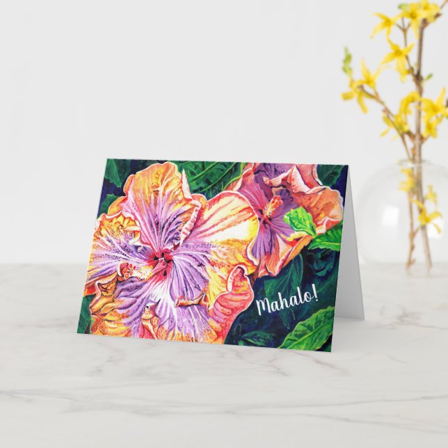 Mahalo Hibiscus Thank You Card (Yellow Flower)