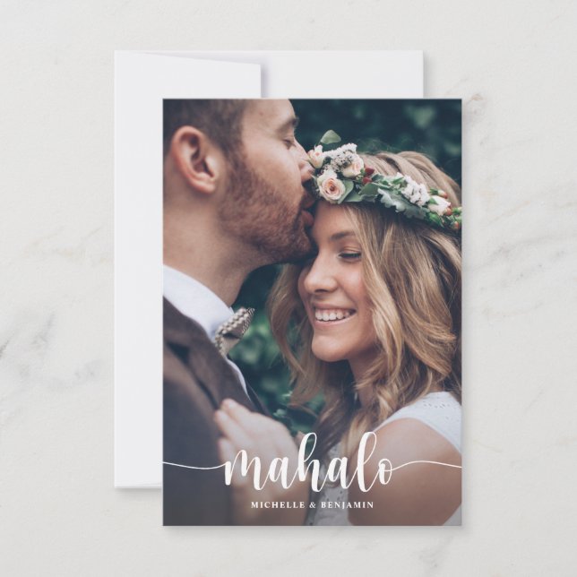 Mahalo Modern Elegant Wedding Thank You Photo Card (Front)