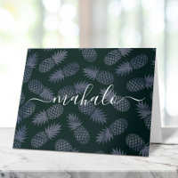 Mahalo navy blue tropical pineapple pattern script
