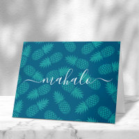 Mahalo teal turquoise tropical pineapple script