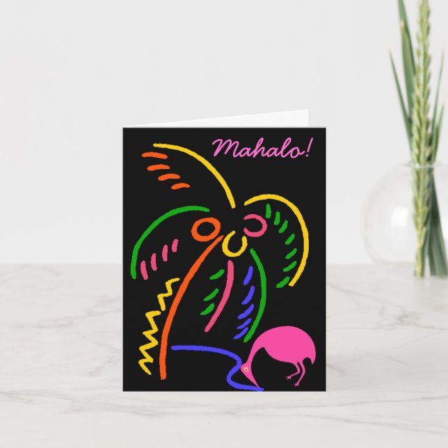 Mahalo Thank You Card Hawaiian night Flamingo palm (Front)