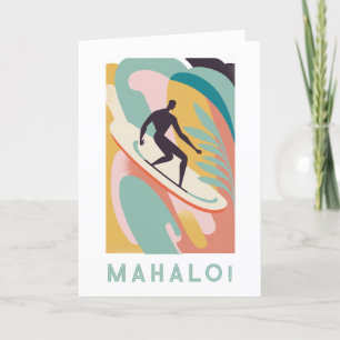 Mahalo thank you card, surfer design