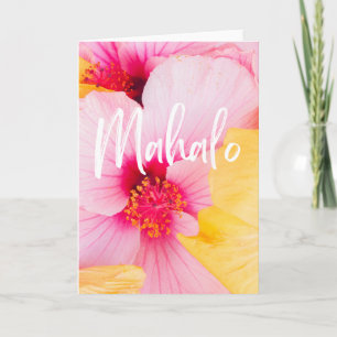Mahalo Thank you Hawaiian Pink Yellow Hibiscus Card