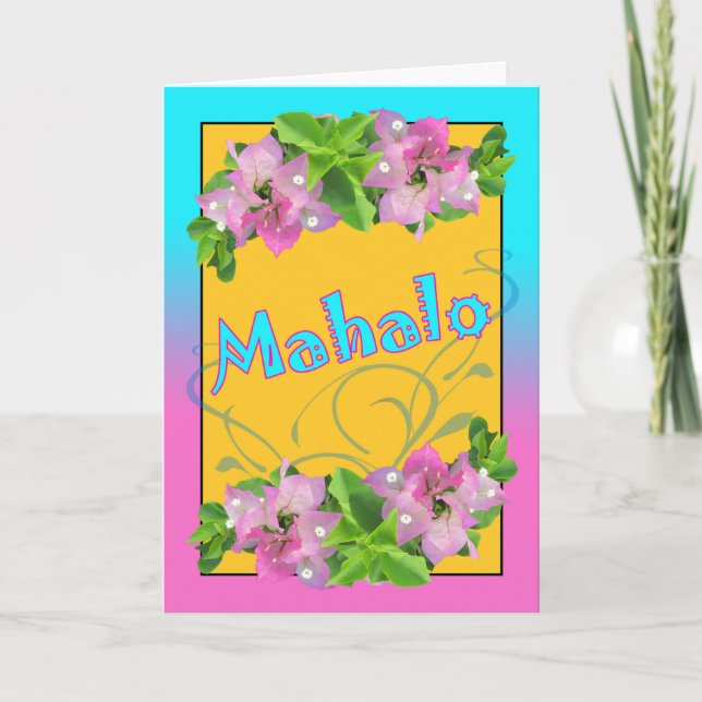 Mahalo Thank You in Hawaiian with Bougainvillea Card (Front)