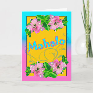 Mahalo Thank You in Hawaiian with Bougainvillea Card